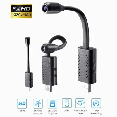 1080p HD USB Universal WiFi Mini Flexi Neck Camera, 140° Wide View Angle Loop Recording Security Camera, Wifi USB Camera Live Remote Monitoring for Mobile Phone, Window Pc Security Camera