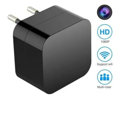 1080p Full HD Wi-Fi USB Charger Security Low Light Night Vision Camera AC Adapter, USB Charger Camera Motion Detection Work 24×7 Hours up to 20 days Loop Recording, Watch Live in Smartphone