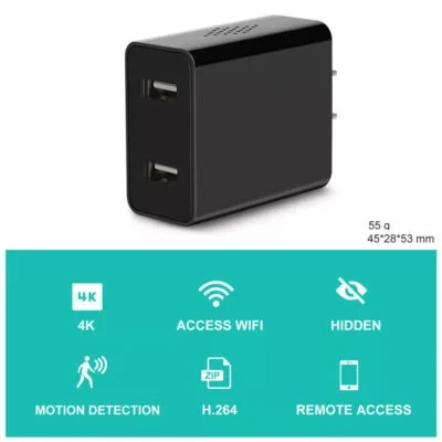 Spy Camera Wireless Hidden WiFi Charger Camera with Remote View, 1080P USB Charger Hidden Spy Camera with Motion Detection, Loop Recording, Work 24x7 Hours up to 20 days Loop Recording, Watch Live in Smartphone