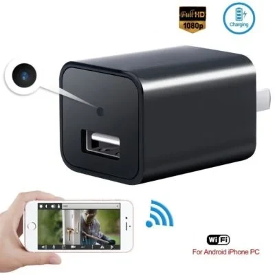 Wifi USB Charger Spy Camera 1080P with Loop Recording Pinhole Lens, Live Streaming Hidden Camera